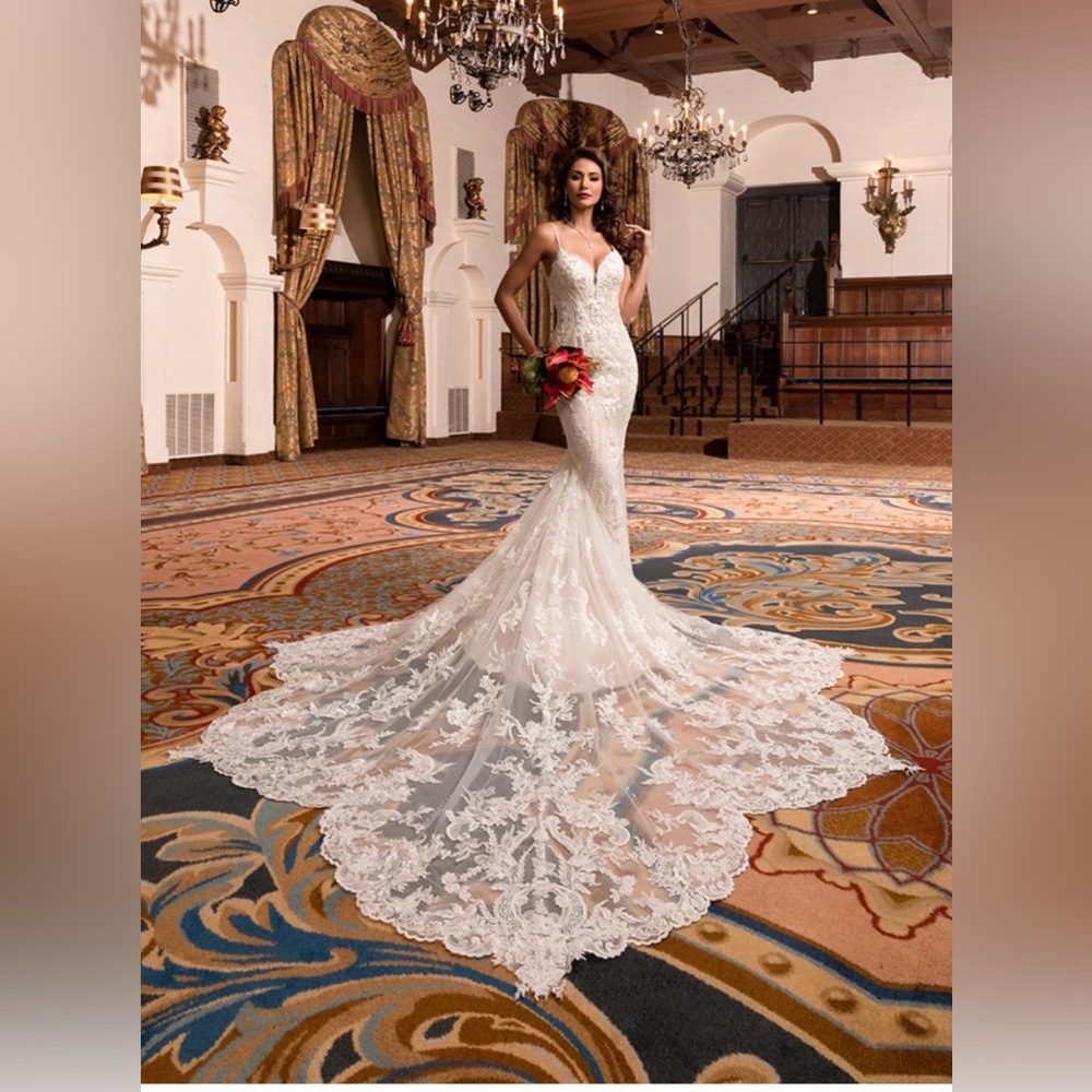 White Embellished Kitty Chen Tiered Gown